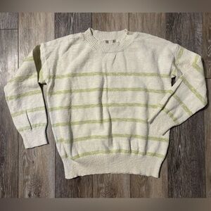 Striped Cream and Green Women's Bêcool Sweater in size M/L
